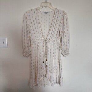 Blue Island Swim Cover Up Size Small White And Gold Tie Front Tassels Boho